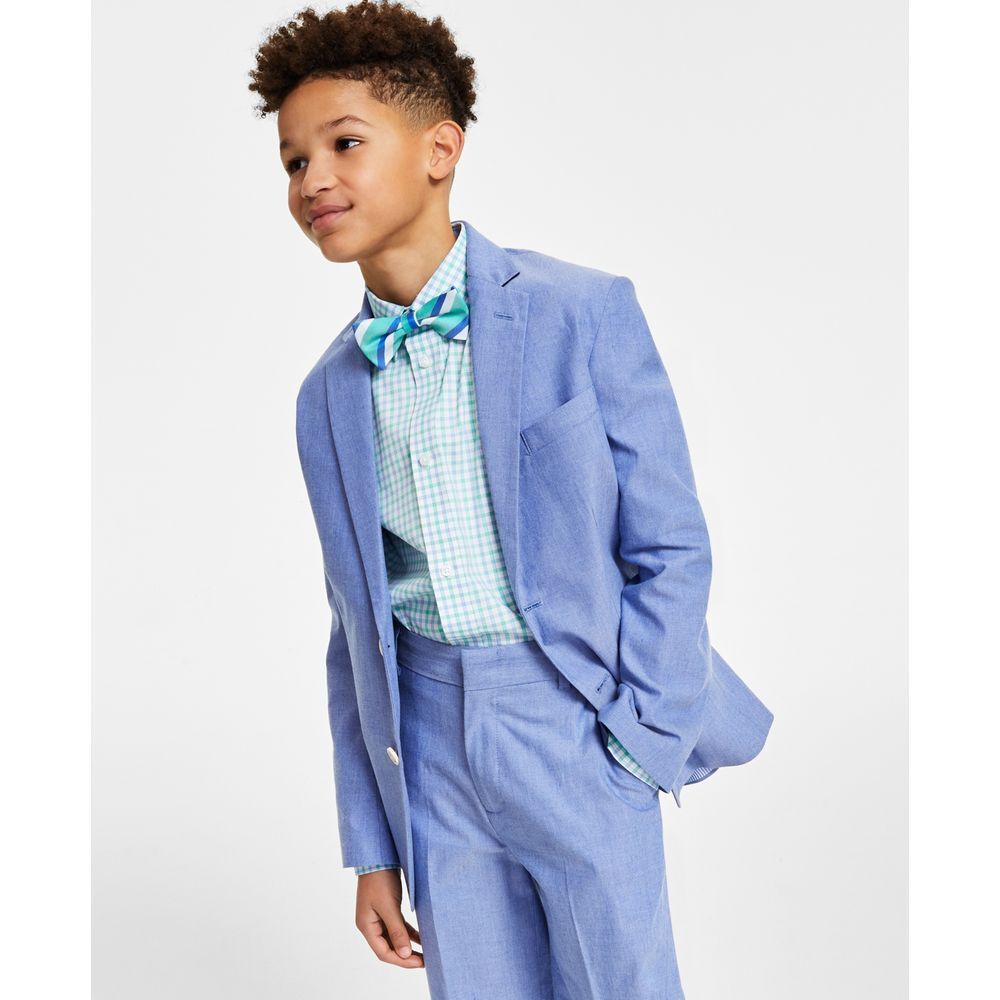 Tommy Hilfiger Big Boys Blue Stretch Oxford Jacket with Pinstripe Lining Size 16